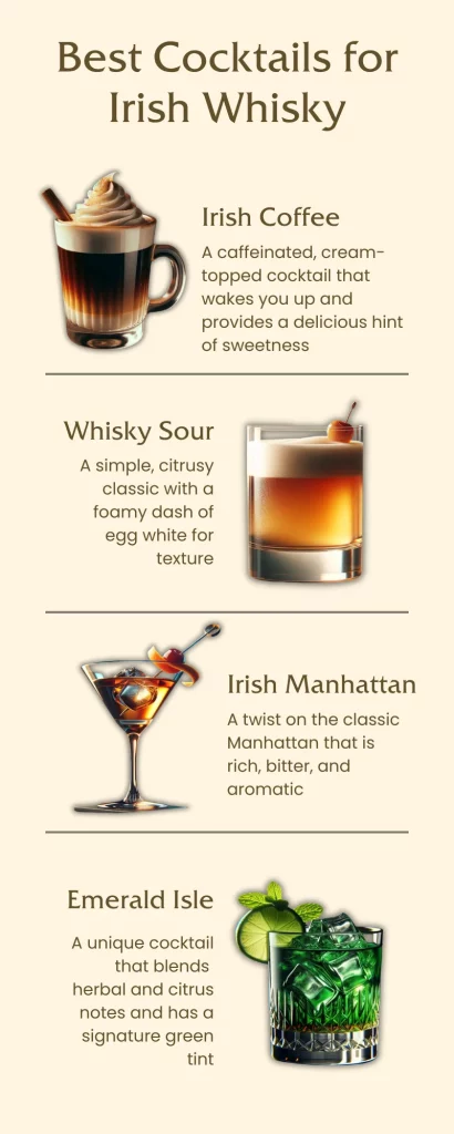 Guide to Irish whiskey cocktails with descriptions.