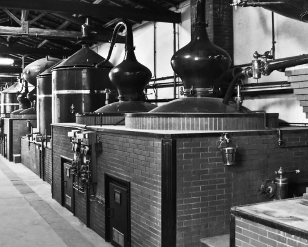 Vintage brewery copper distilling vats and equipment.