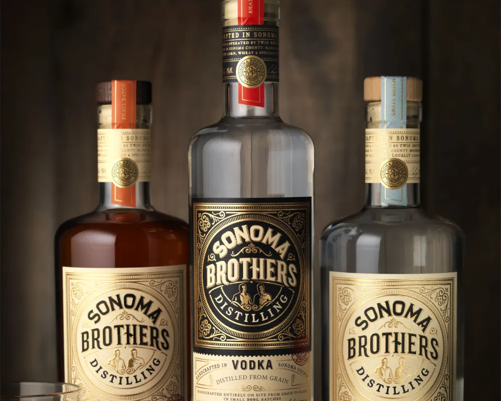 Sonoma Brothers artisanal spirits bottles.