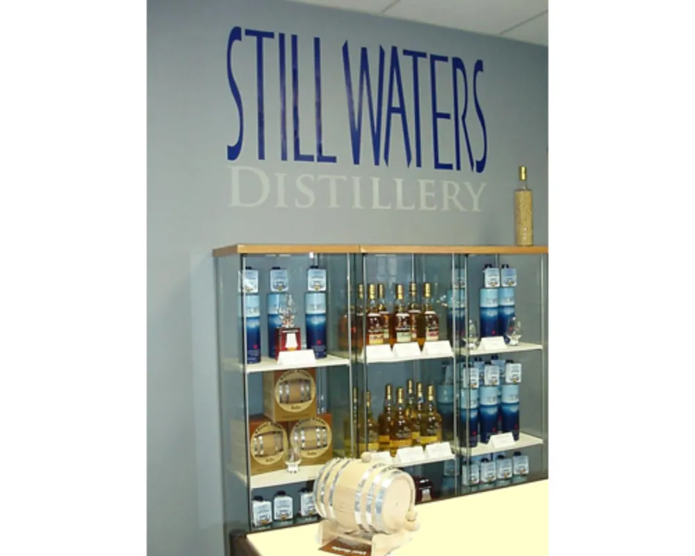 Still Waters Distillery wall and display of spirits