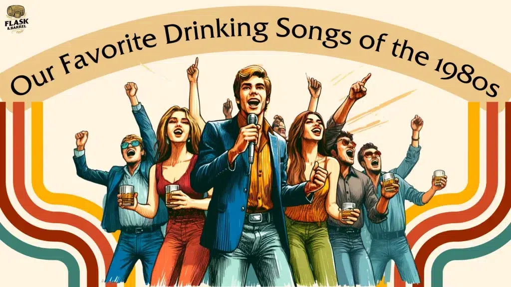 1980s themed drinking songs poster illustration.