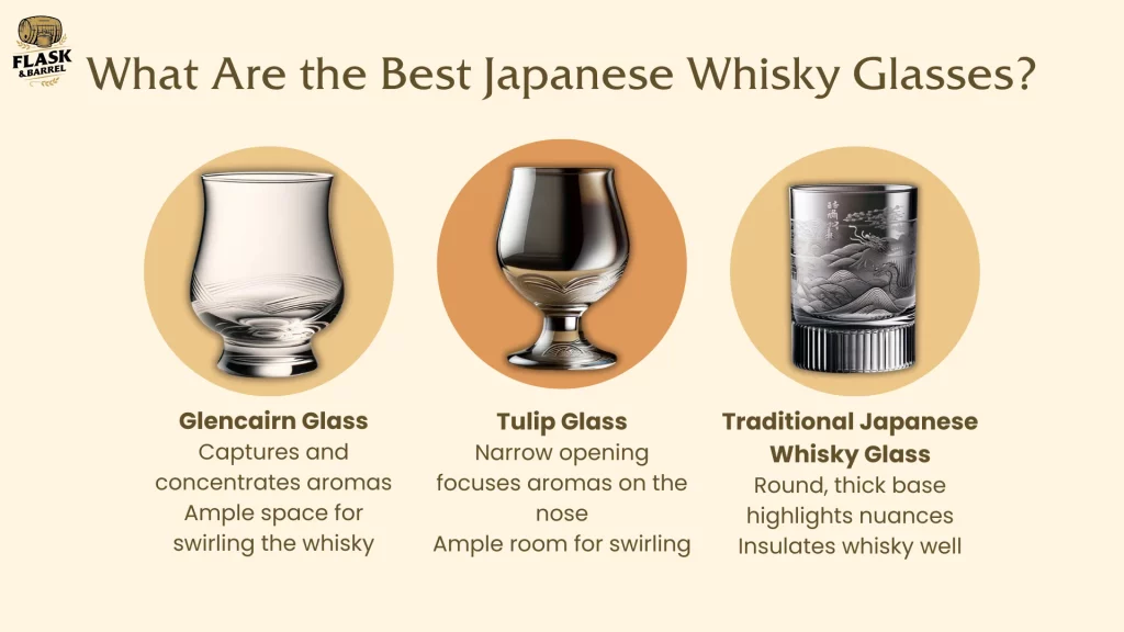 Three types of Japanese whisky glasses.
