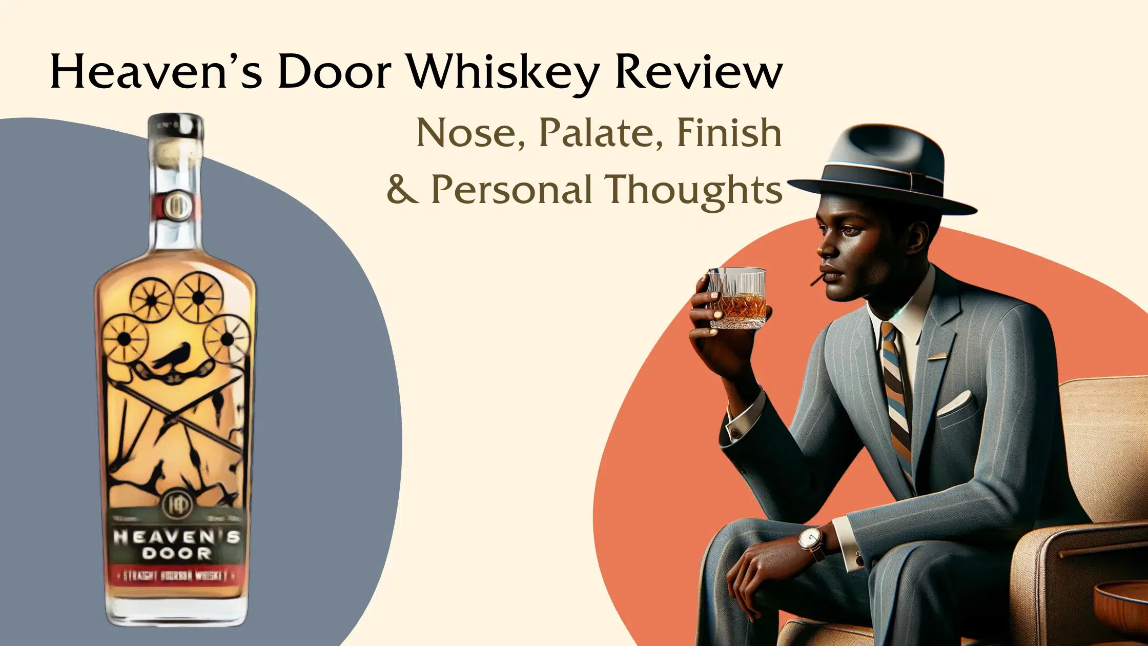 Man in suit reviewing Heaven's Door Whiskey.