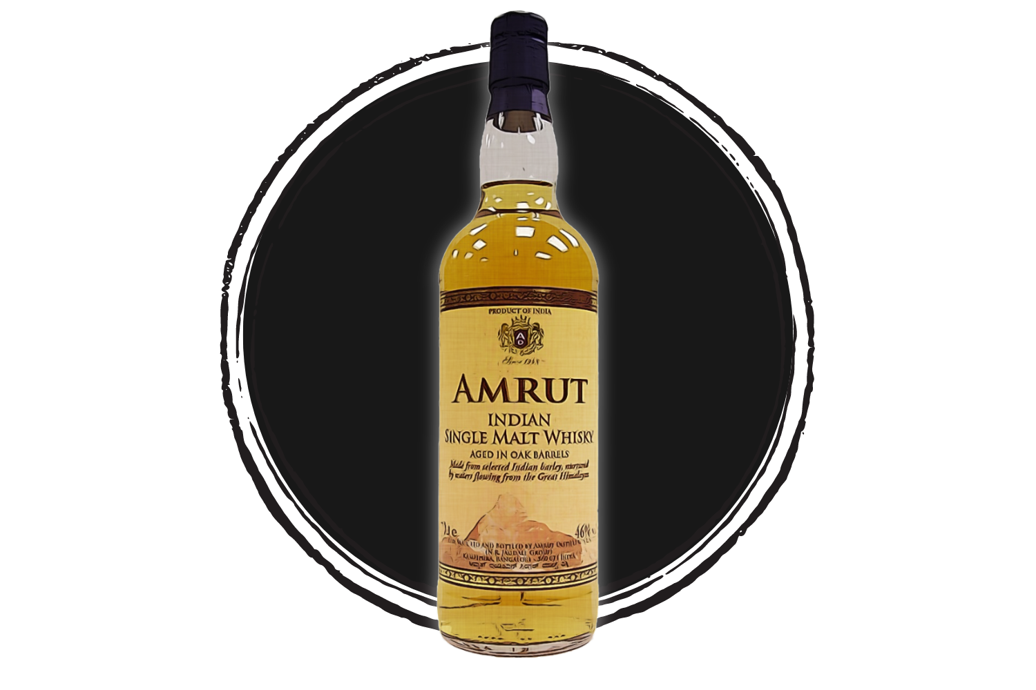 Amrut Indian single malt whisky bottle.