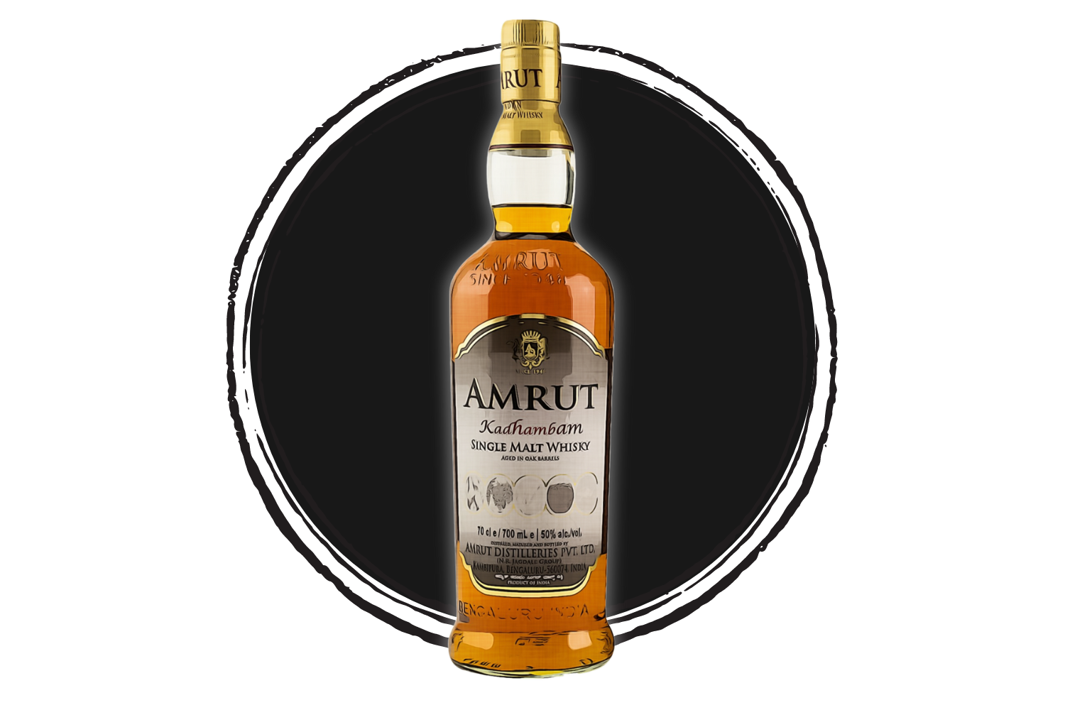 Amrut Kadhambam Indian single malt whisky bottle.