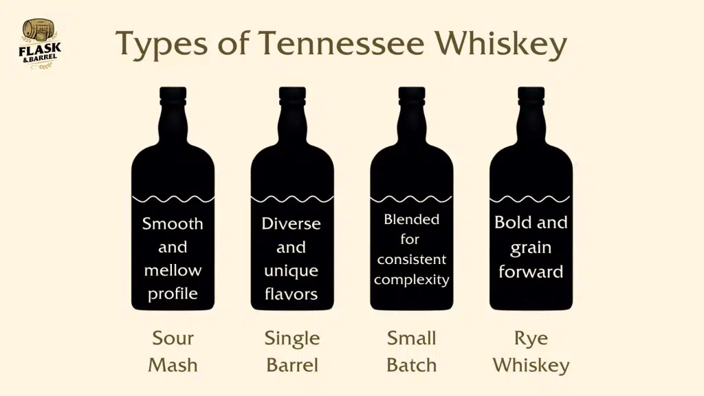 Tennessee whiskey varieties infographic by Flask & Barrel.