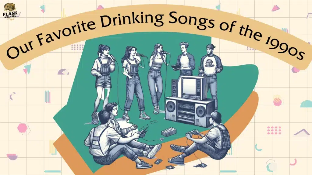 Illustration of 1990s friends enjoying music together.