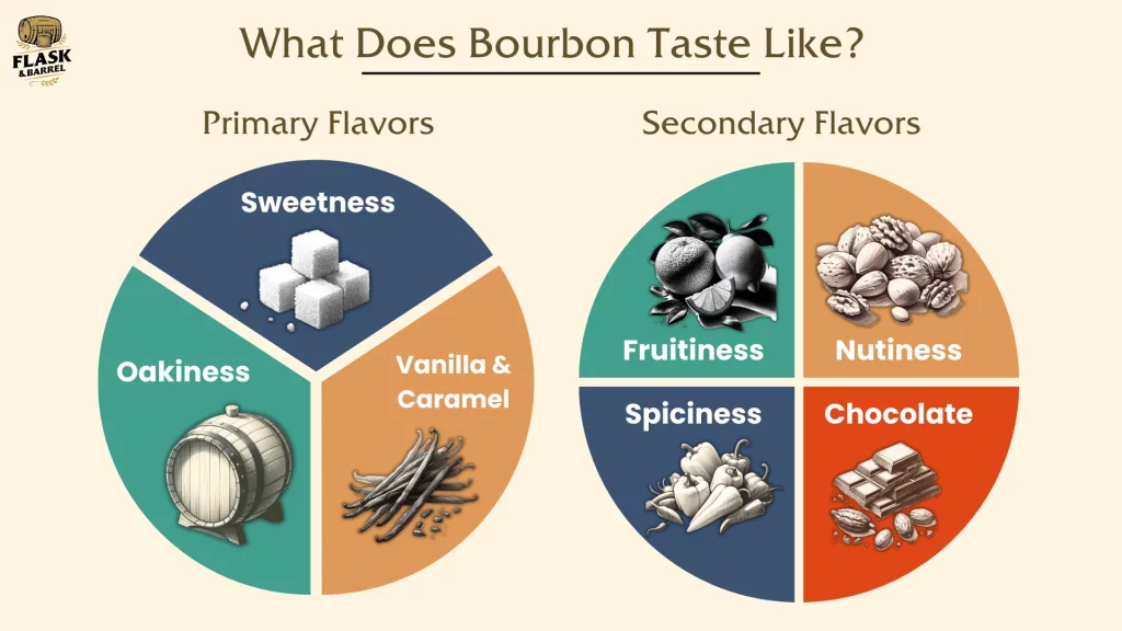 Bourbon flavor profile chart with primary and secondary tastes.