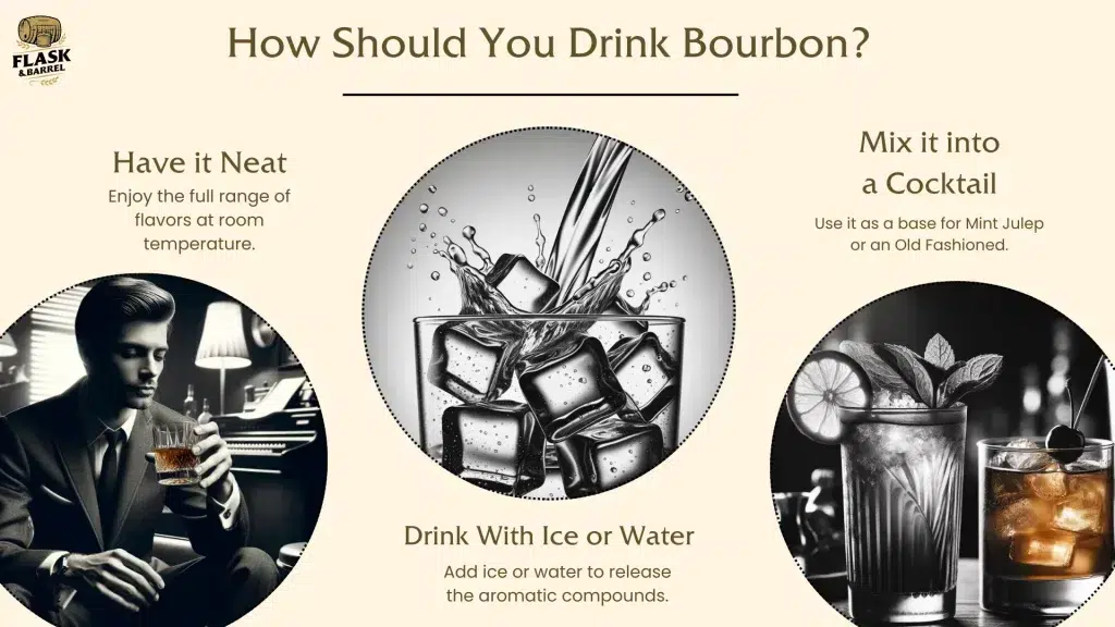 Guide on drinking bourbon: neat, with ice, or cocktails.