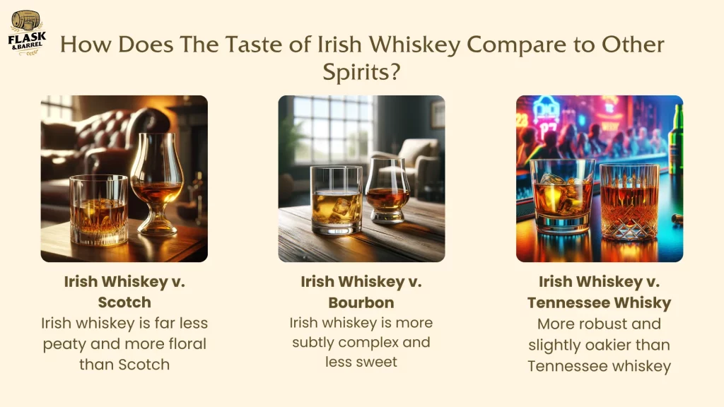 Comparing Irish whiskey to Scotch and Bourbon flavors.