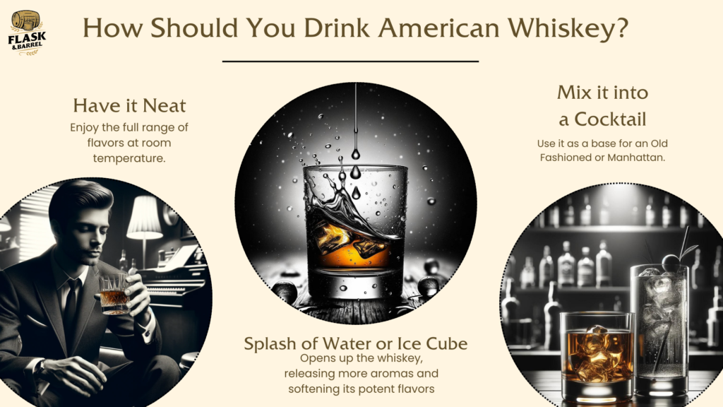 Guide to drinking American whiskey with three serving options.