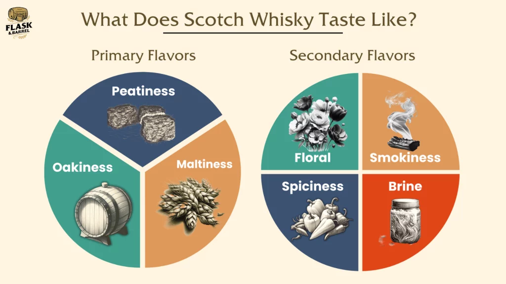 Scotch whisky flavor profile infographic.