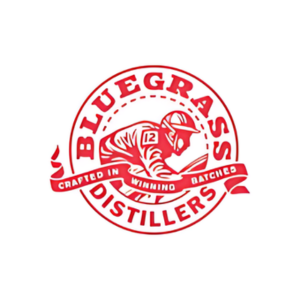 Bluegrass Distillers logo with jockey and text banner.