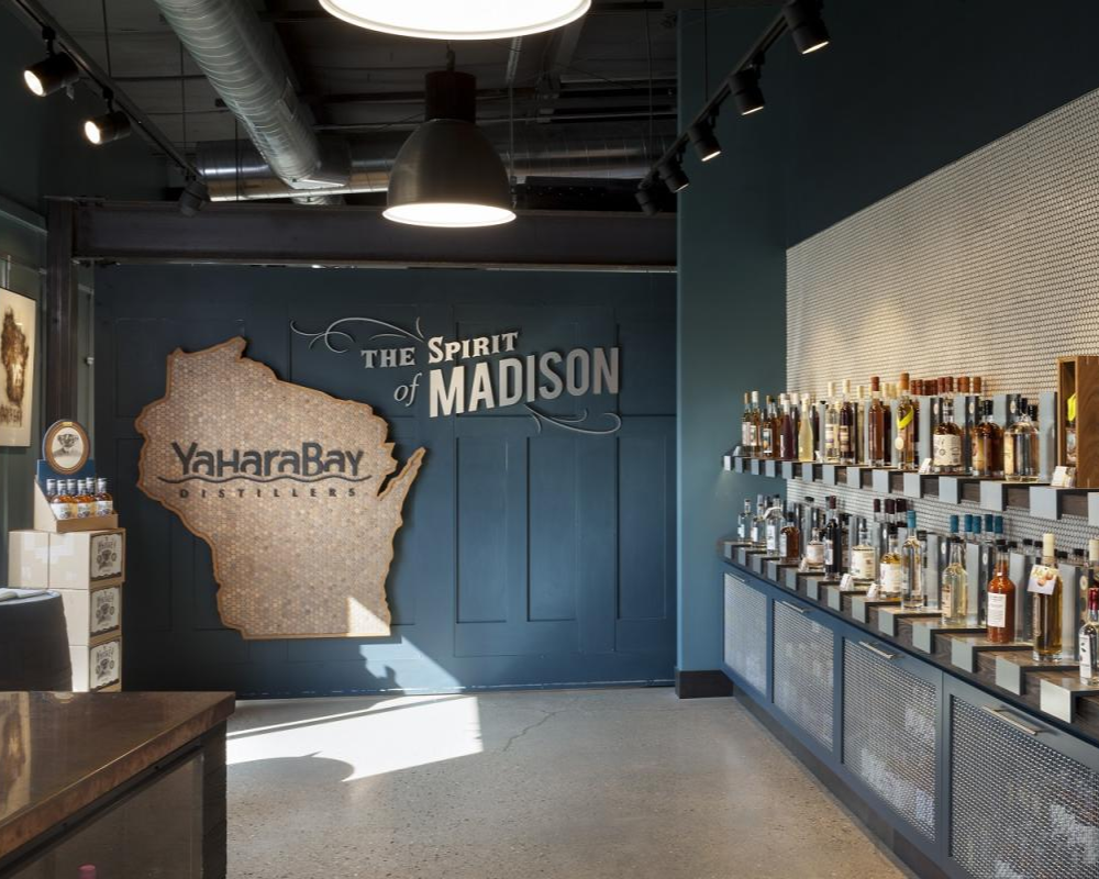 Yahara Bay Distillers spirits display in Madison, Wisconsin.