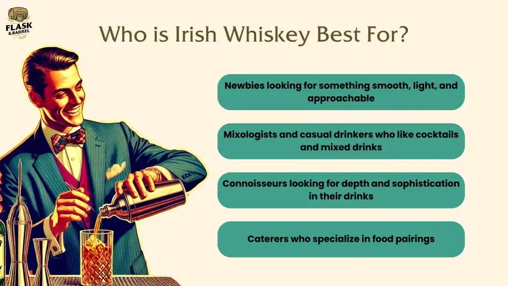 Irish whiskey for newbies, mixologists, connoisseurs, caterers