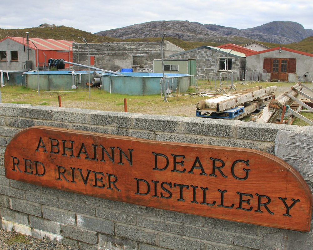 Abhainn Dearg Red River Distillery sign.