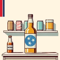 Tennessee flag and soda bottles on shelves.