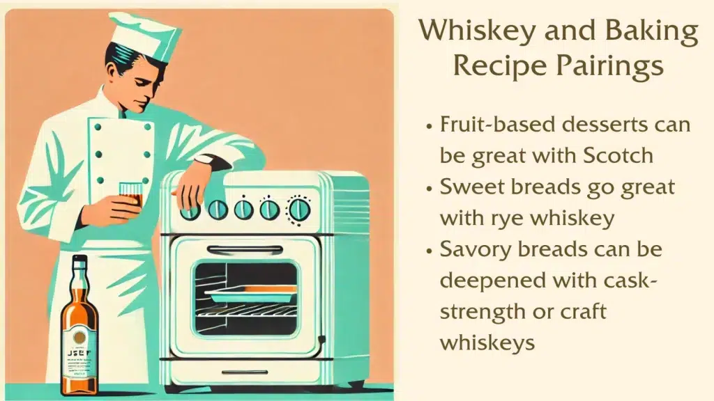 Chef with whiskey and baking pairings guide.