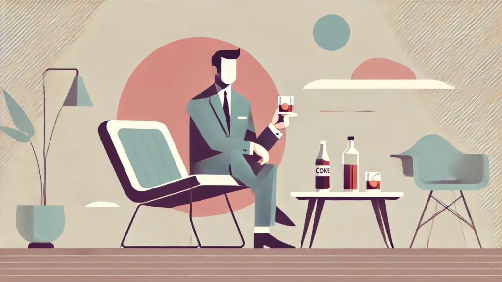 Illustration of man drinking in a modern setting.