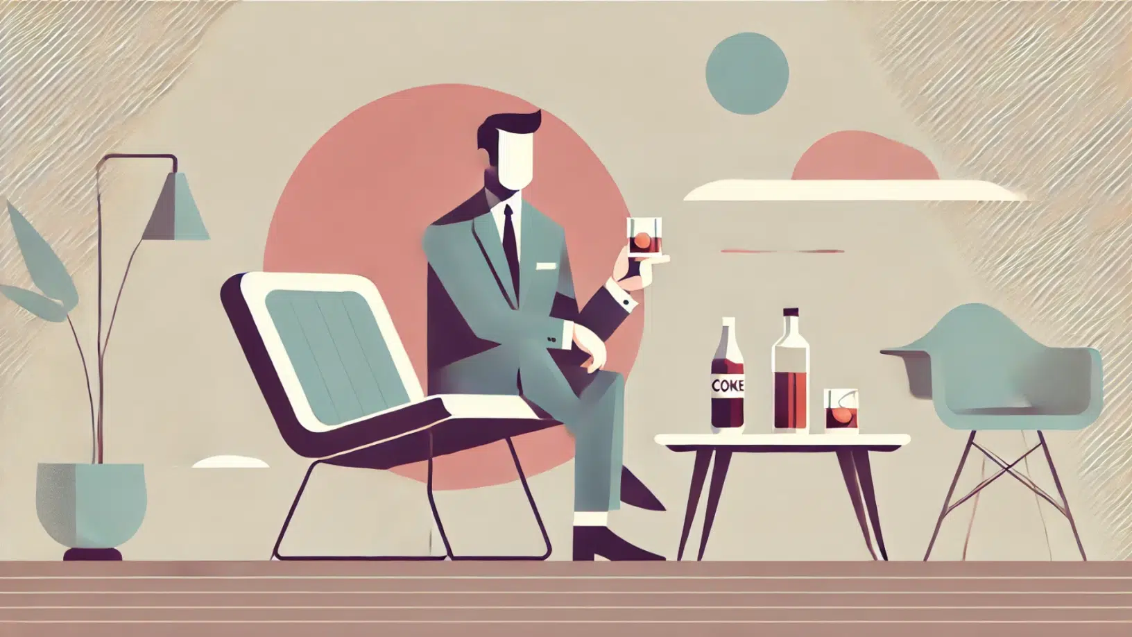 Illustration of man drinking in a modern setting.