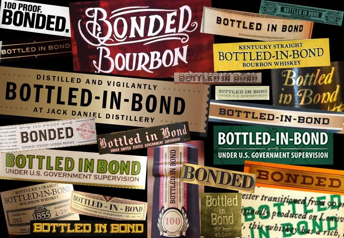 A collage representation of the words 'Bottled in Bond'