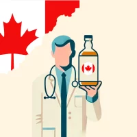 Canadian doctor holding a medical bottle