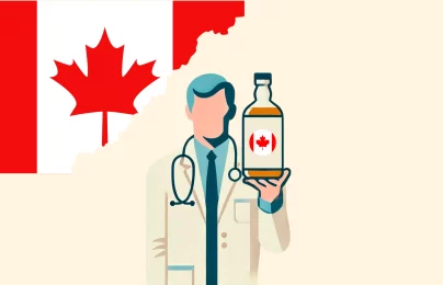 Canadian doctor holding a medical bottle