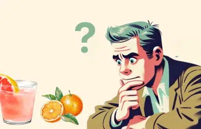 Man deciding between drink and oranges.