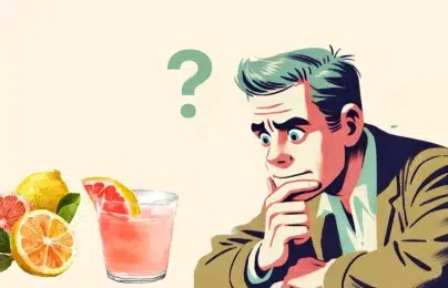 Man contemplating lemon grapefruit drink question