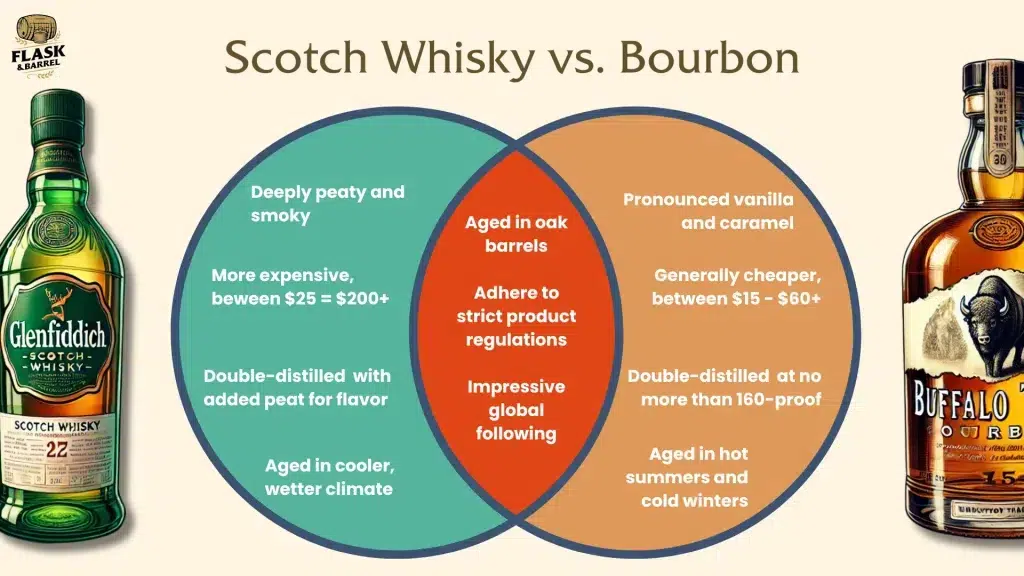 Venn diagram comparing Scotch whisky and Bourbon.