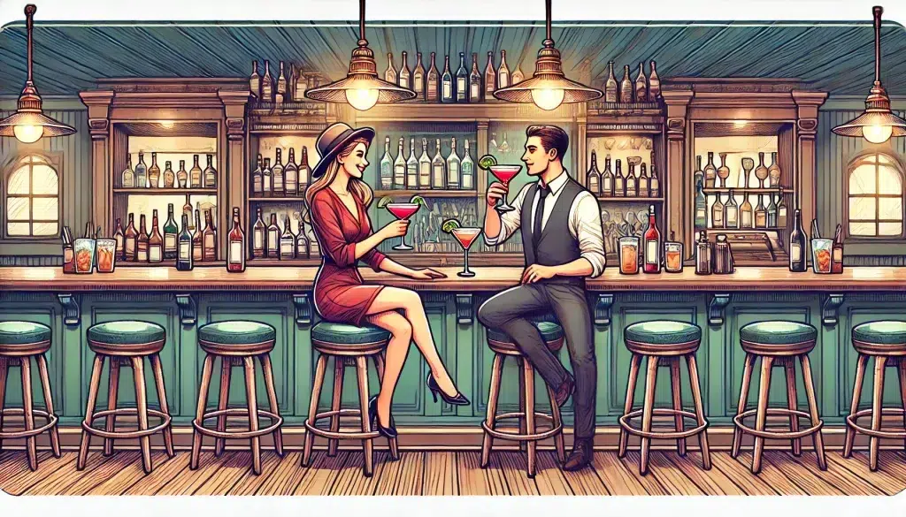 Couple enjoying cocktails at a bar