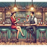 Couple enjoying cocktails at a bar