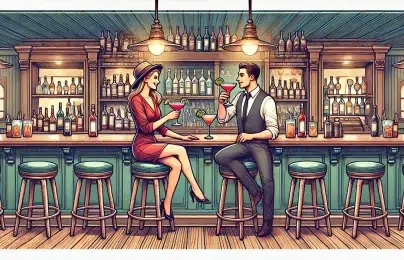 Couple enjoying cocktails at a bar