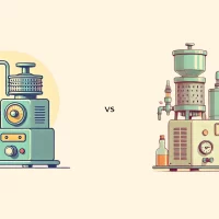 Animated depiction of a alcohol whiskey distillation device vs a filtration device.