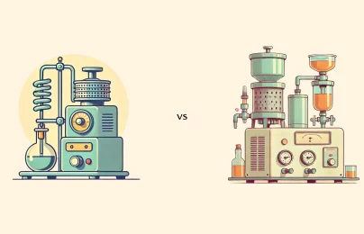 Animated depiction of a alcohol whiskey distillation device vs a filtration device.