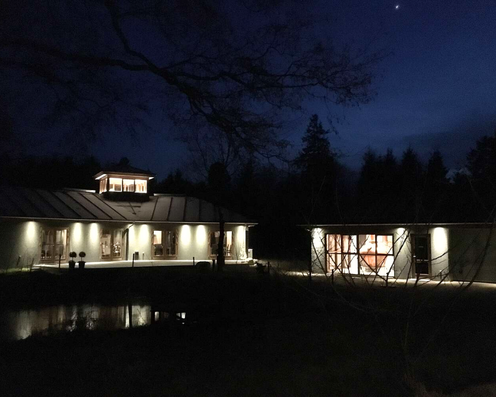 Modern house with night lighting outdoors