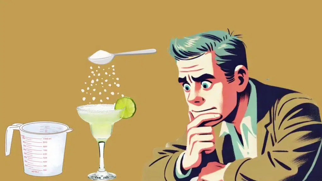 Illustration of man and Margarita cocktail preparation.