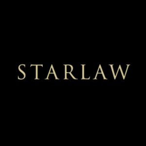 Starlaw logo on black background.