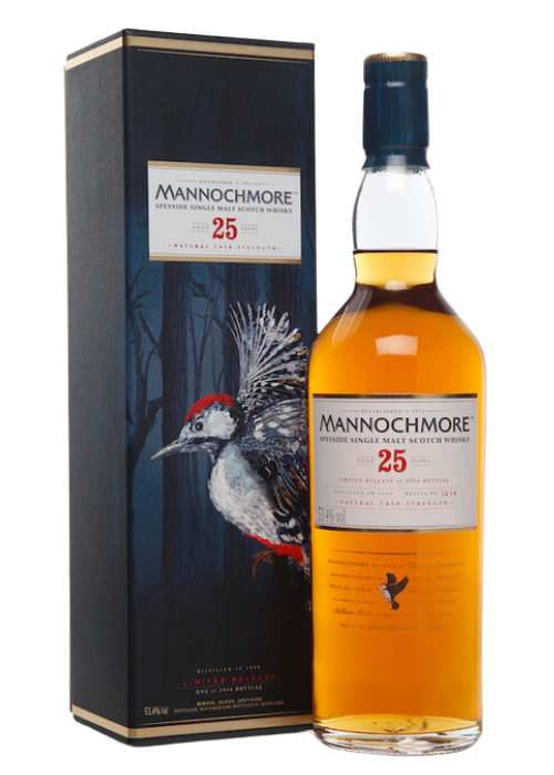 Mannochmore 25 Year Old Scotch Whisky bottle and box.