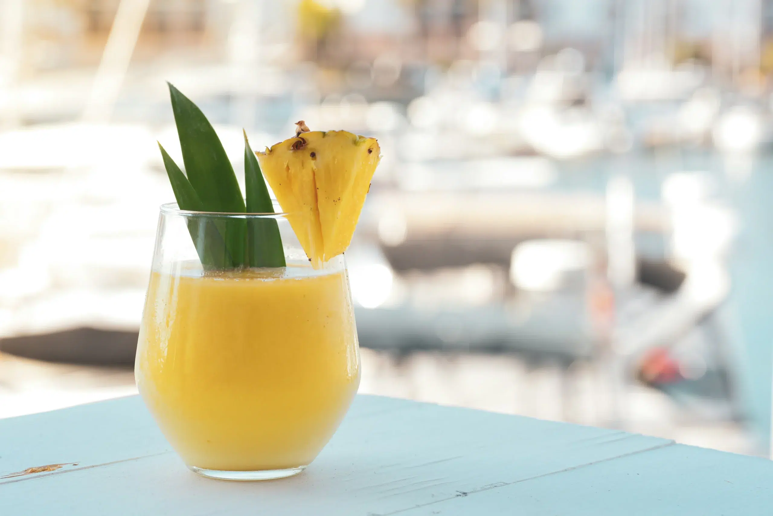 Refreshing pineapple smoothie at the marina.