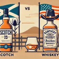 Scotch vs Whiskey illustration with flags.