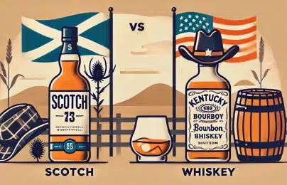 Scotch vs Whiskey illustration with flags.