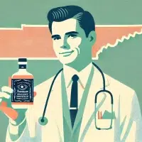 Doctor holding Tennessee whiskey bottle illustration