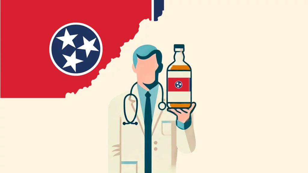 Doctor holding bottle with Tennessee flag