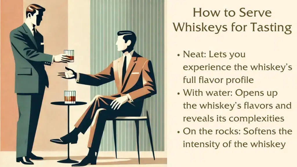 Guide to serving whiskeys for tasting.