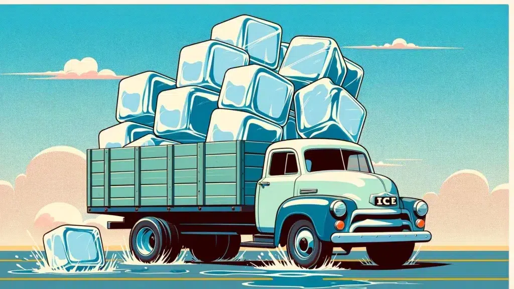 Truck with giant ice cubes in back