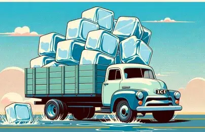 Truck with giant ice cubes in back