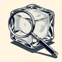 Magnifying glass examining an ice cube?