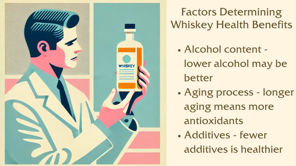 Man analyzing whiskey bottle health factors illustration