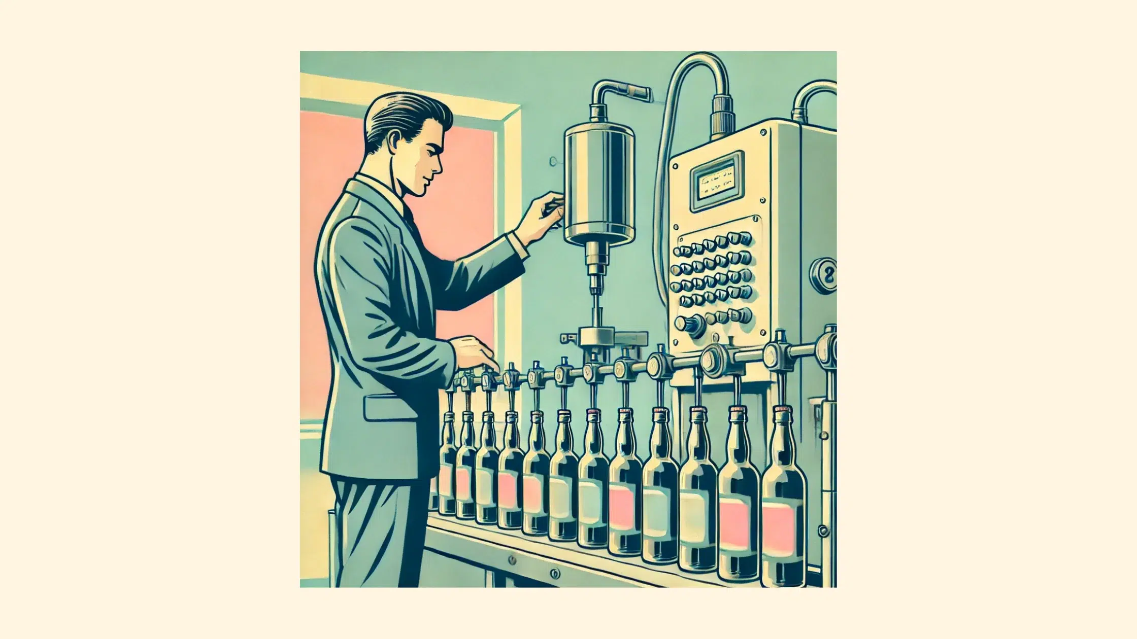 Man operating bottling machine in factory